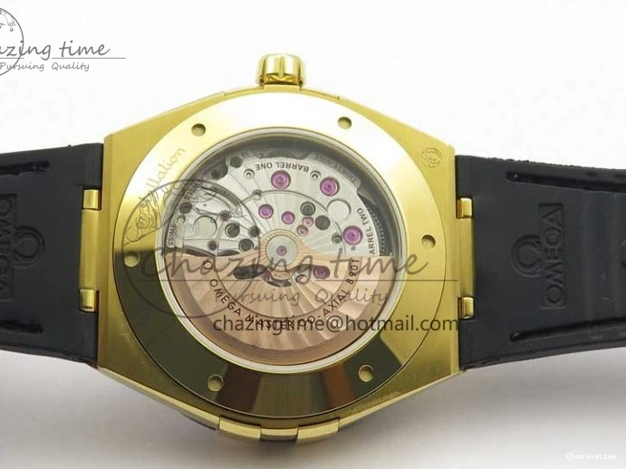 0318 HighQuality Constellation 131.33.41.21.03.001 YG TW Best Edition Black Dial On Gummy Strap A 7871